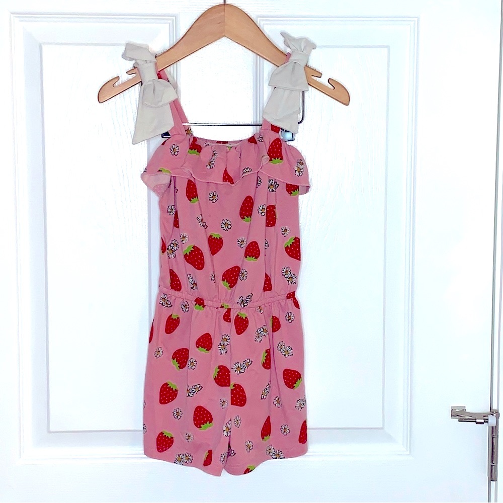 Strawberry Print Pink Kids One Piece